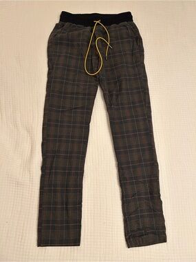 Men's Black Plaid Drawstring Joggers with Yellow Accent Tie